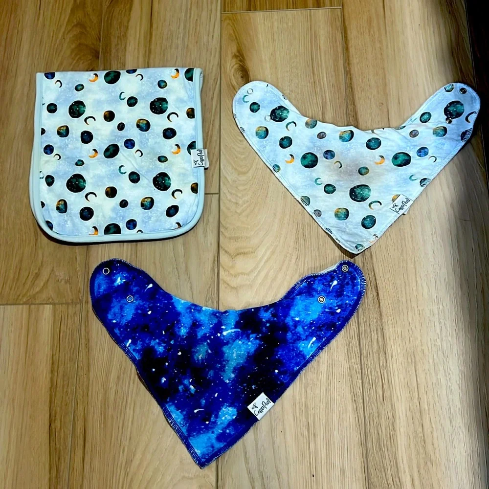 Copper Pearl Baby Bandana Bibs and Premium Burp Cloth - Galaxy - Picture 1 of 4